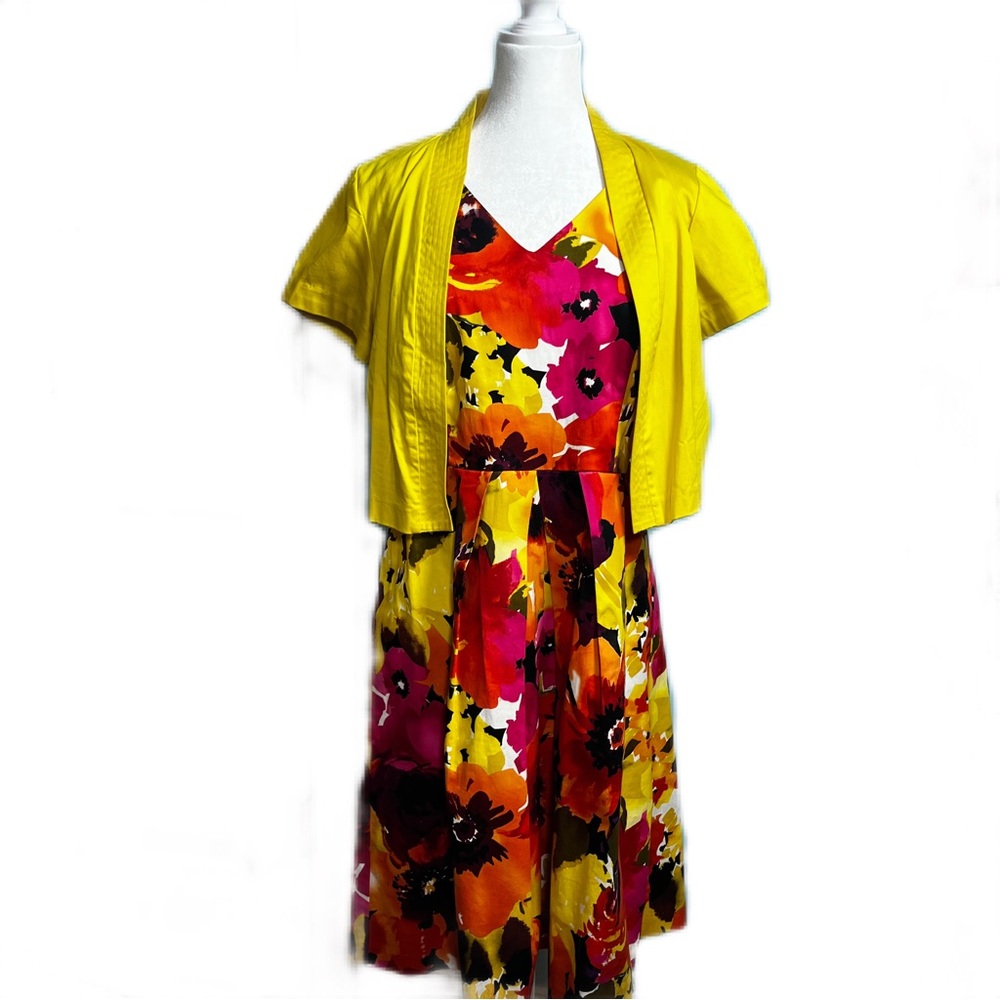 Studio 1 Floral Casual and Preppy Dress with Yellow Bolero Jacket‎ Size 10